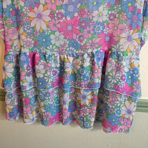 🔴 Jessica Simpson Crazy Daisy Tiered Flutter Sleeve Swim Cover Up Muliticolor S - Picture 7 of 14